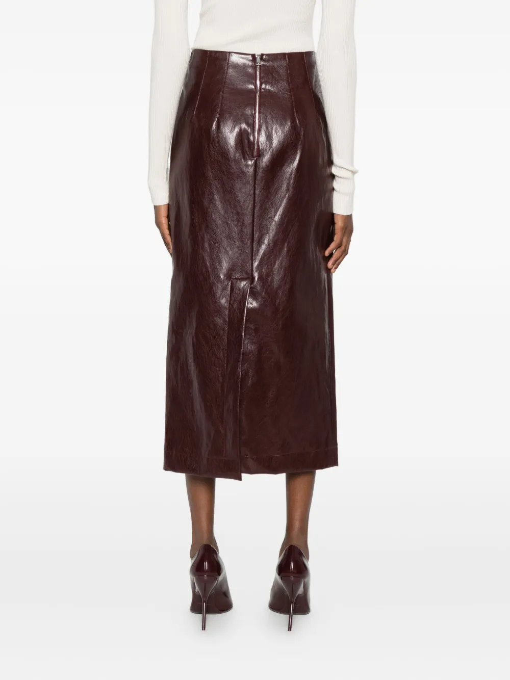 Solotre High-waist Midi Skirt In Brown