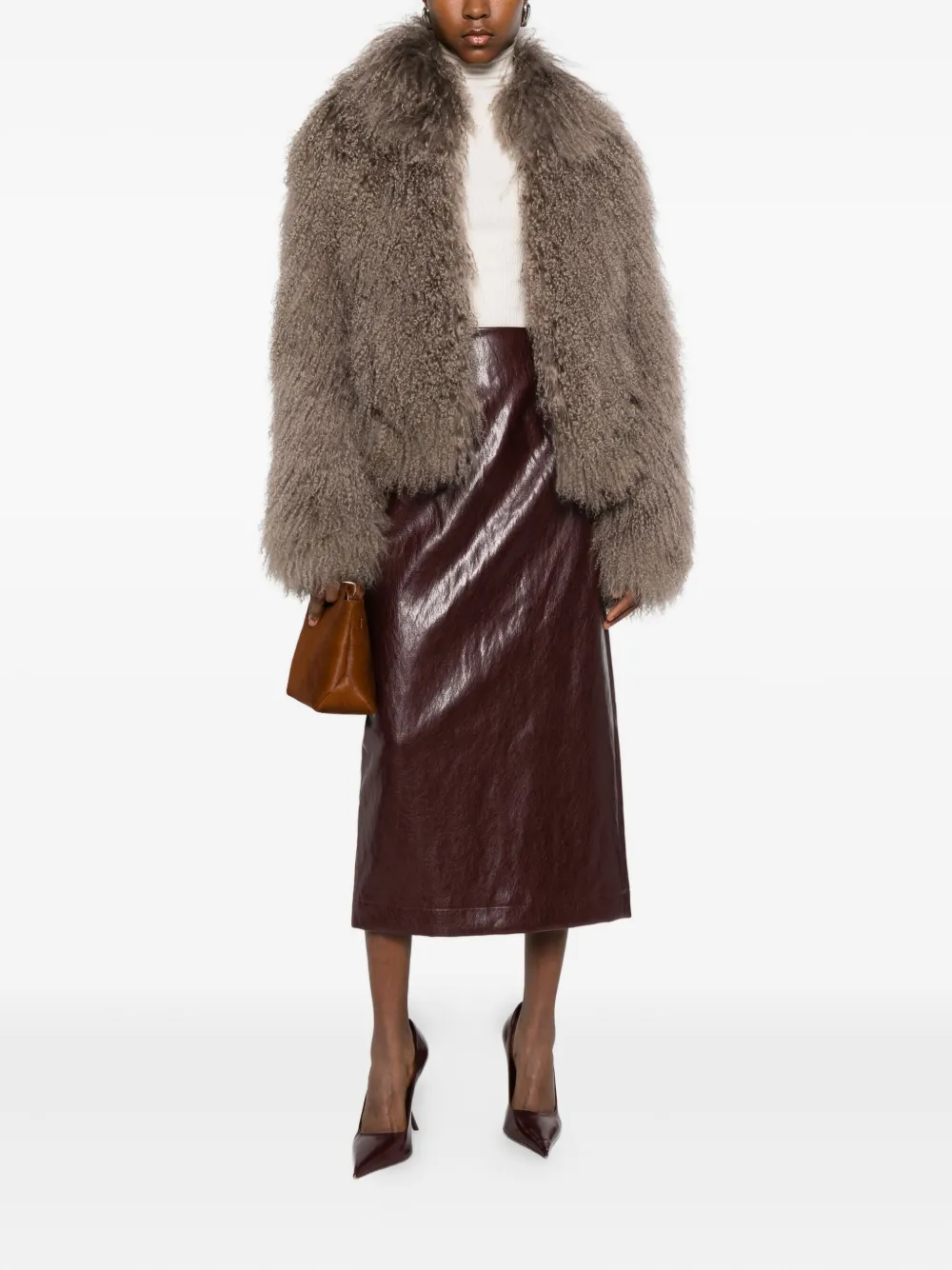 Solotre High-waist Midi Skirt In Brown