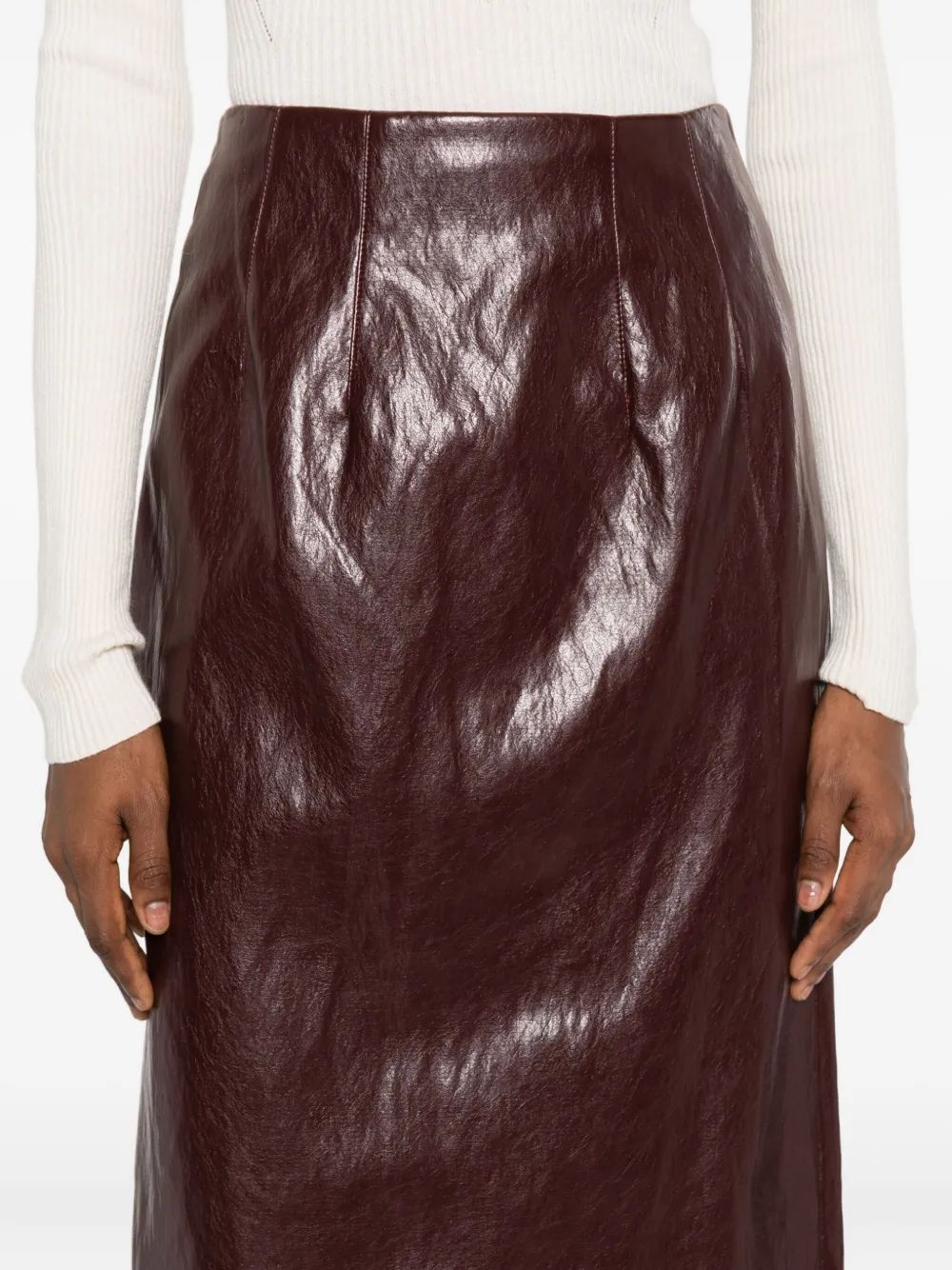 Solotre High-waist Midi Skirt In Brown