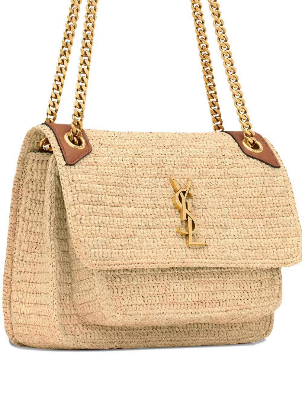 Saint Laurent Medium Niki Raffia-chain Shoulder Bag In Neutral