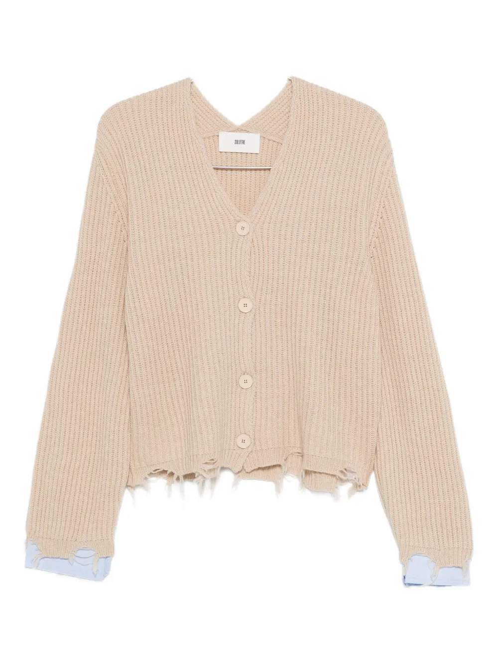 Solotre V-neck Distressed-finish Cardigan In Neutral