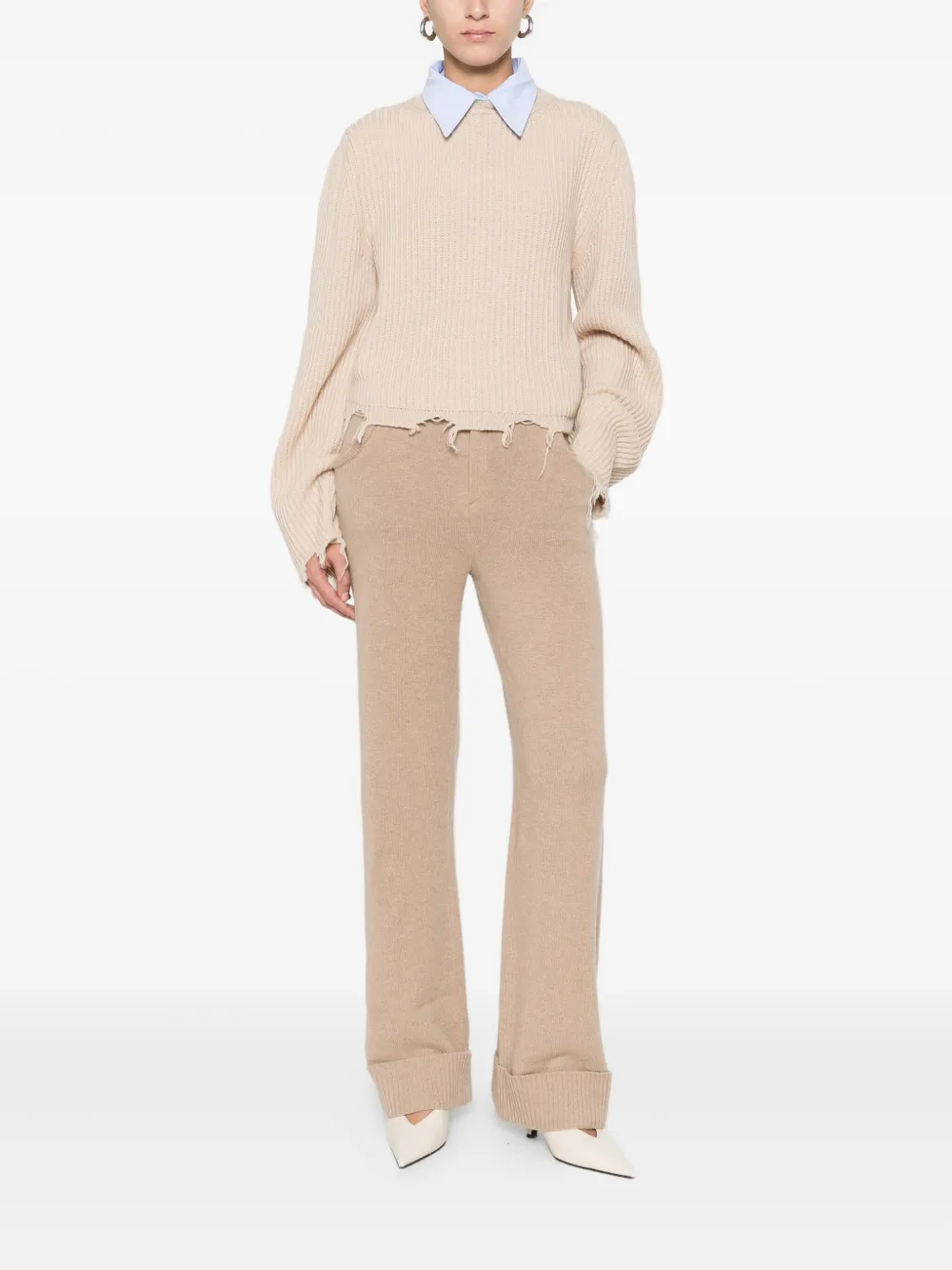 Solotre Distressed-finish Sweater In Neutral