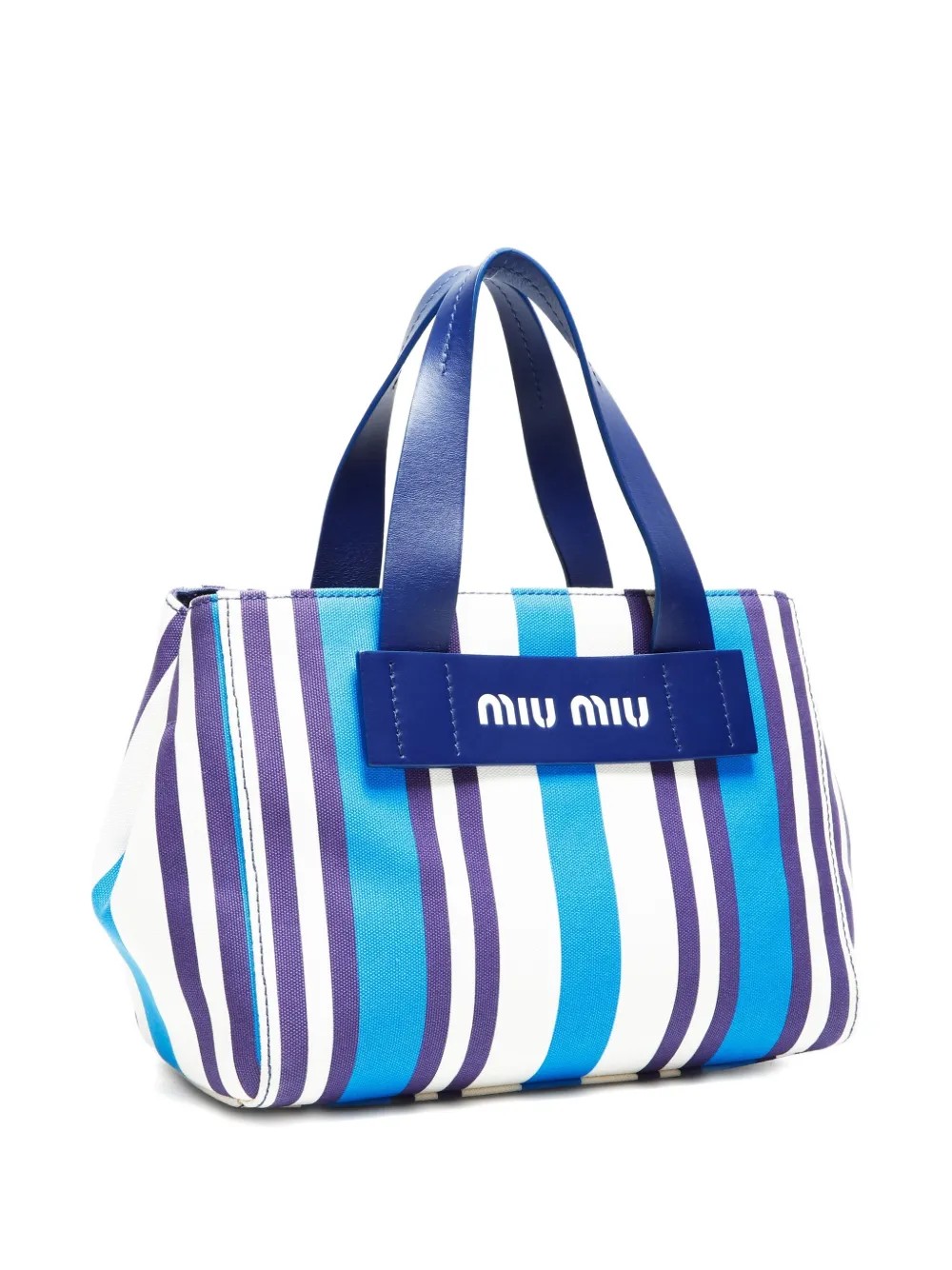 Pre-owned Miu Miu 2020-2025 Striped Handbag In Blue