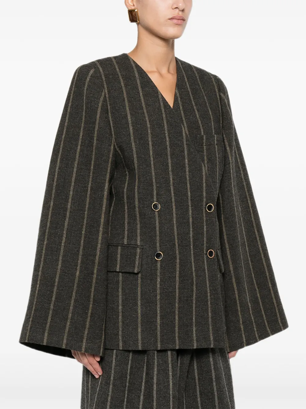Uma Wang Gestreepte blazer met dubbele rij knopen Grijs