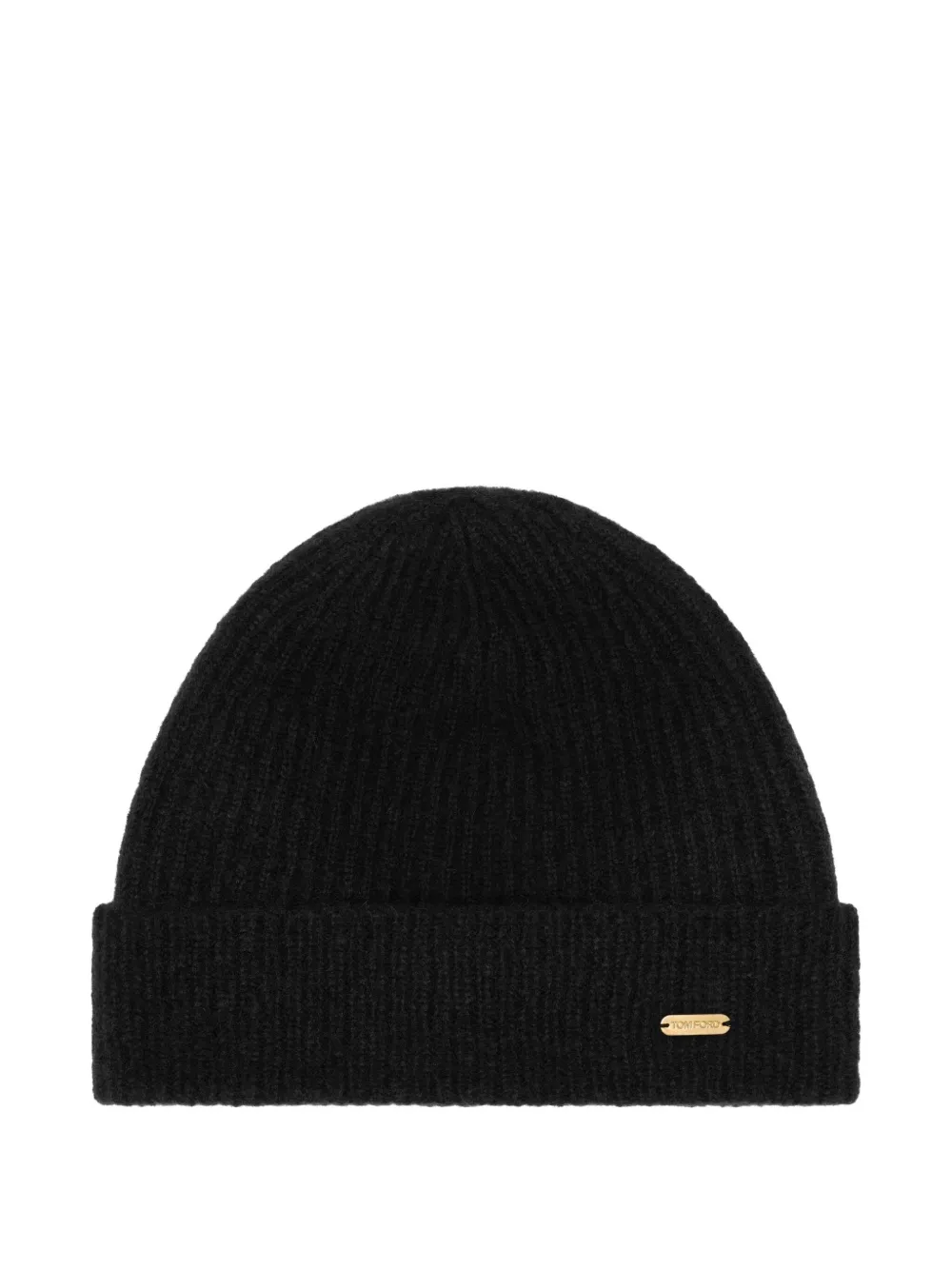 Tom Ford Ribbed Logo-plaque Beanie Hat In Black