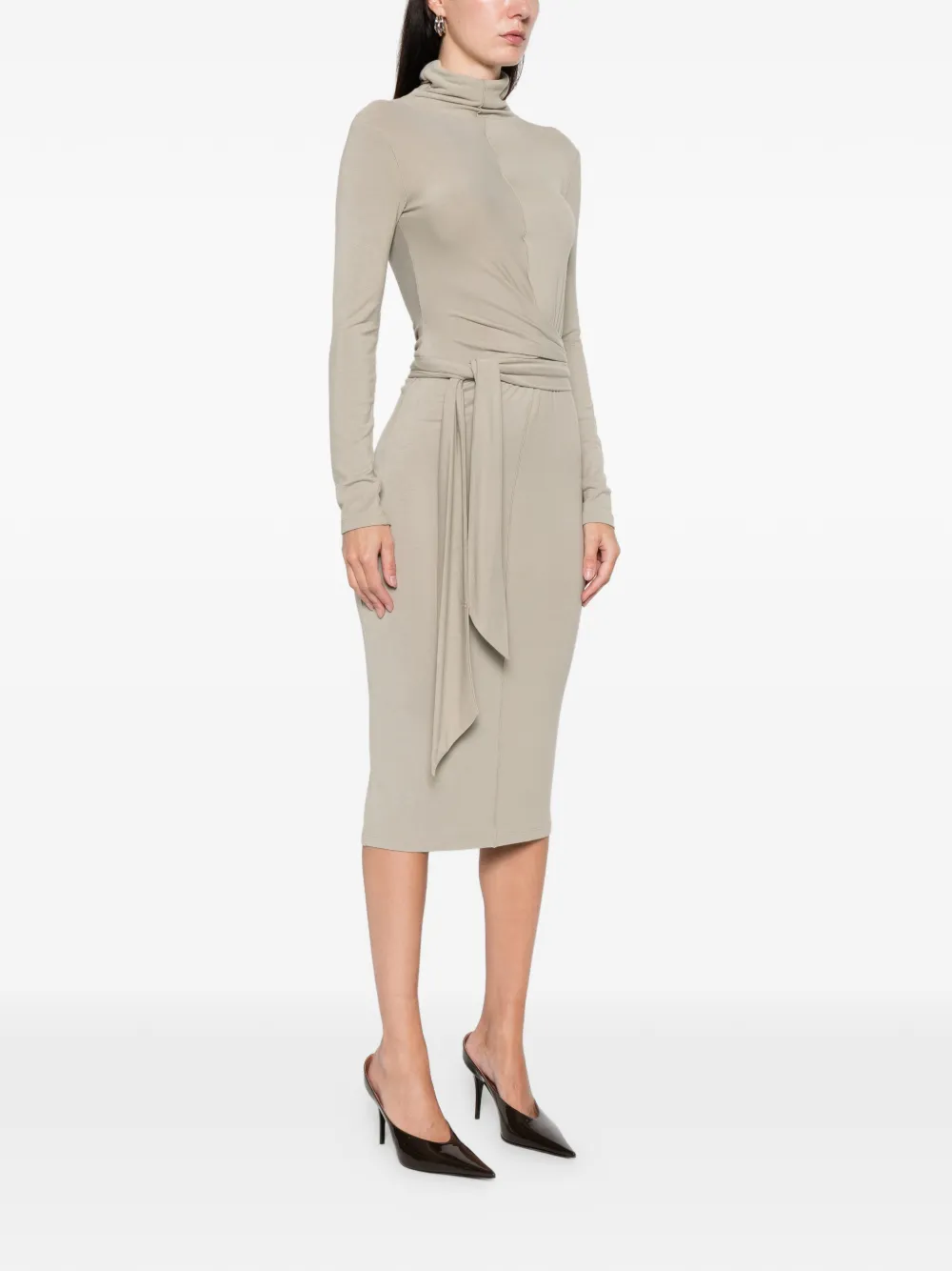 Patrizia Pepe Midi-jurk met col en gestrikte taille Beige