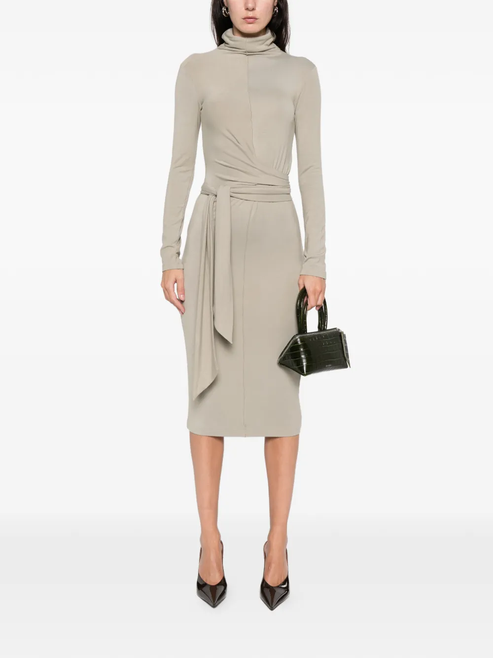Patrizia Pepe tie-waist turtleneck midi dress - Beige