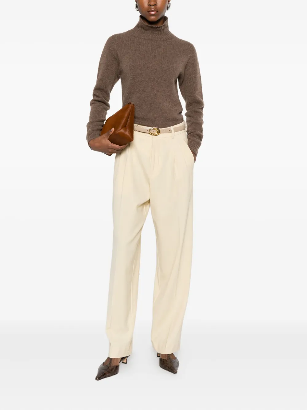 SOLOTRE Broek met geplooid detail - Geel