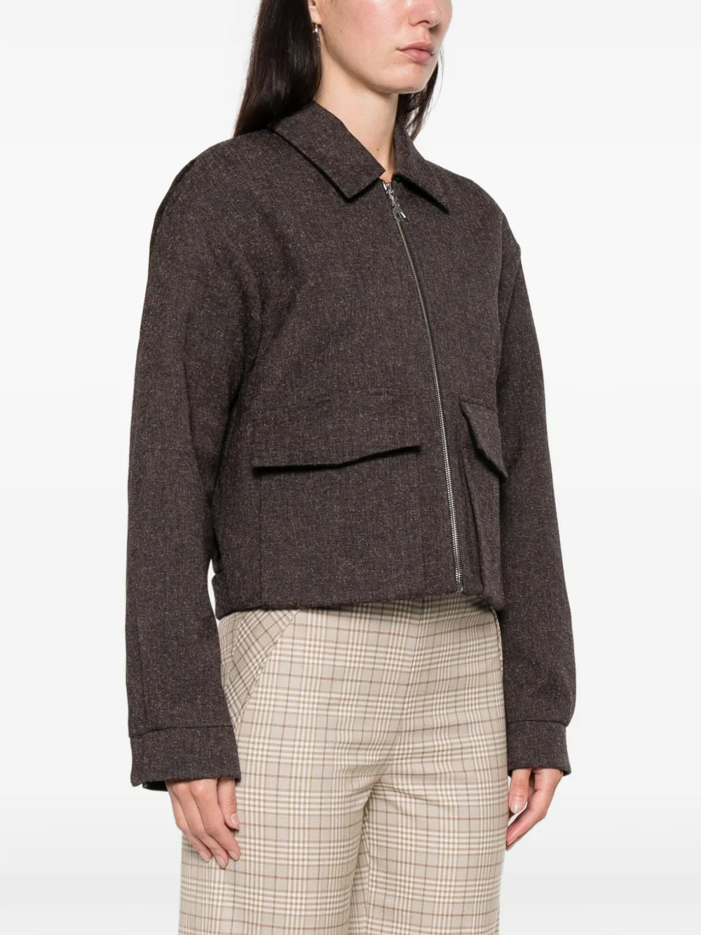 Patrizia Pepe Jack met ritssluiting en zak Bruin