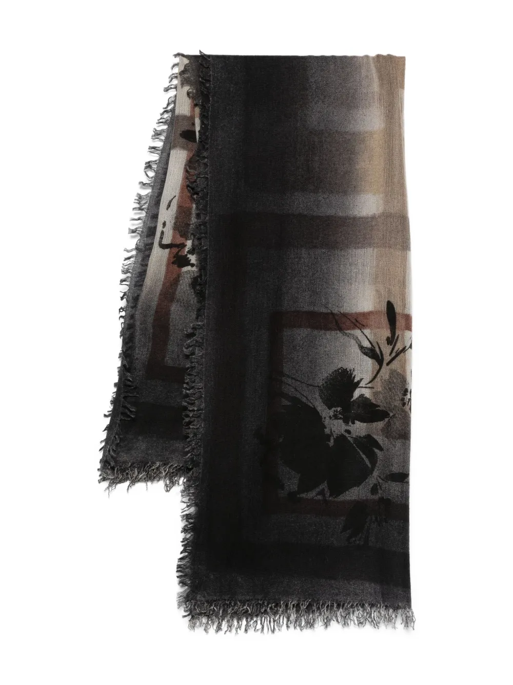 Faliero Sarti floral-print fringed scarf - Nero