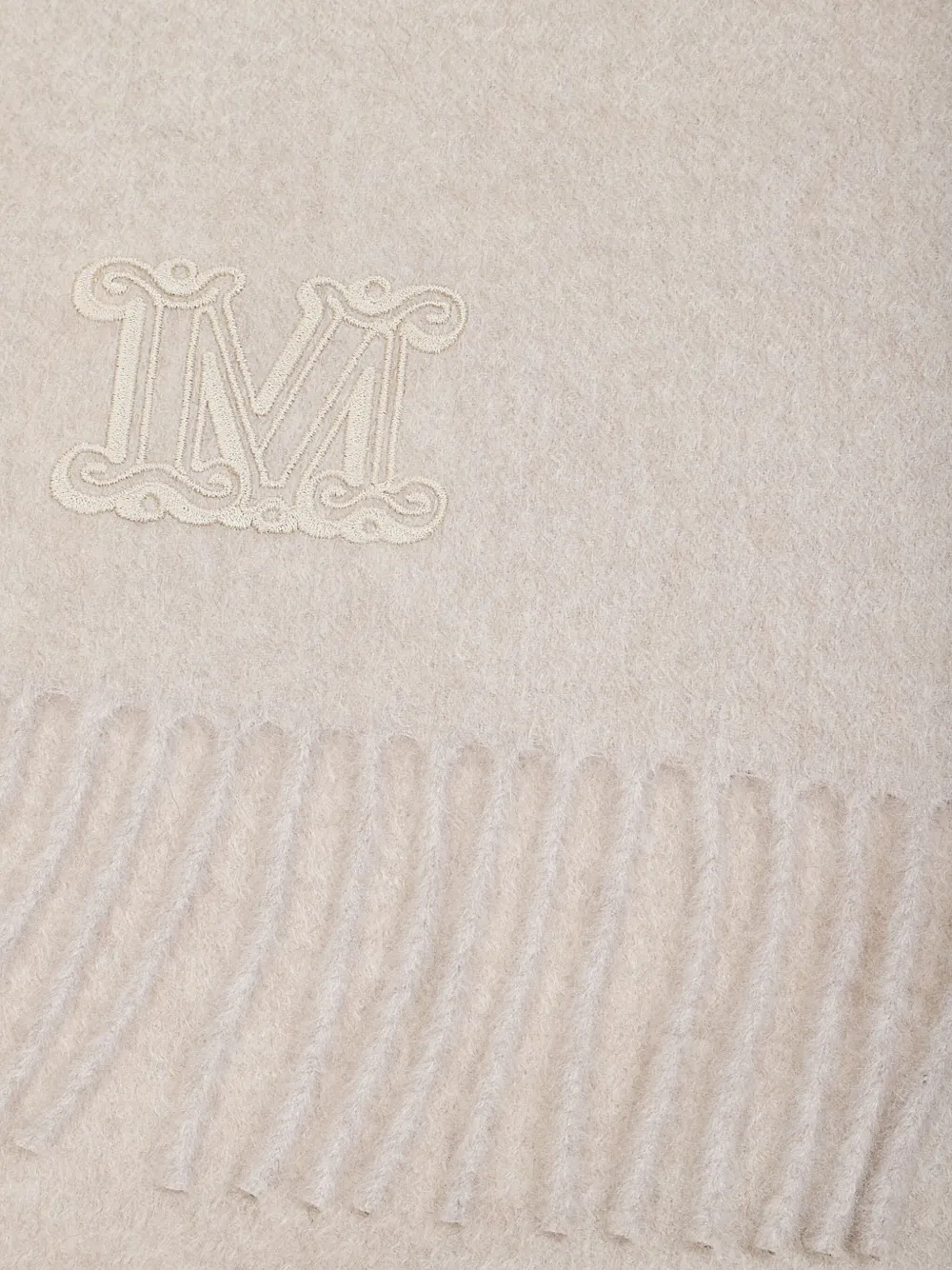 Max Mara Embroidered Fringed Scarf In Gray