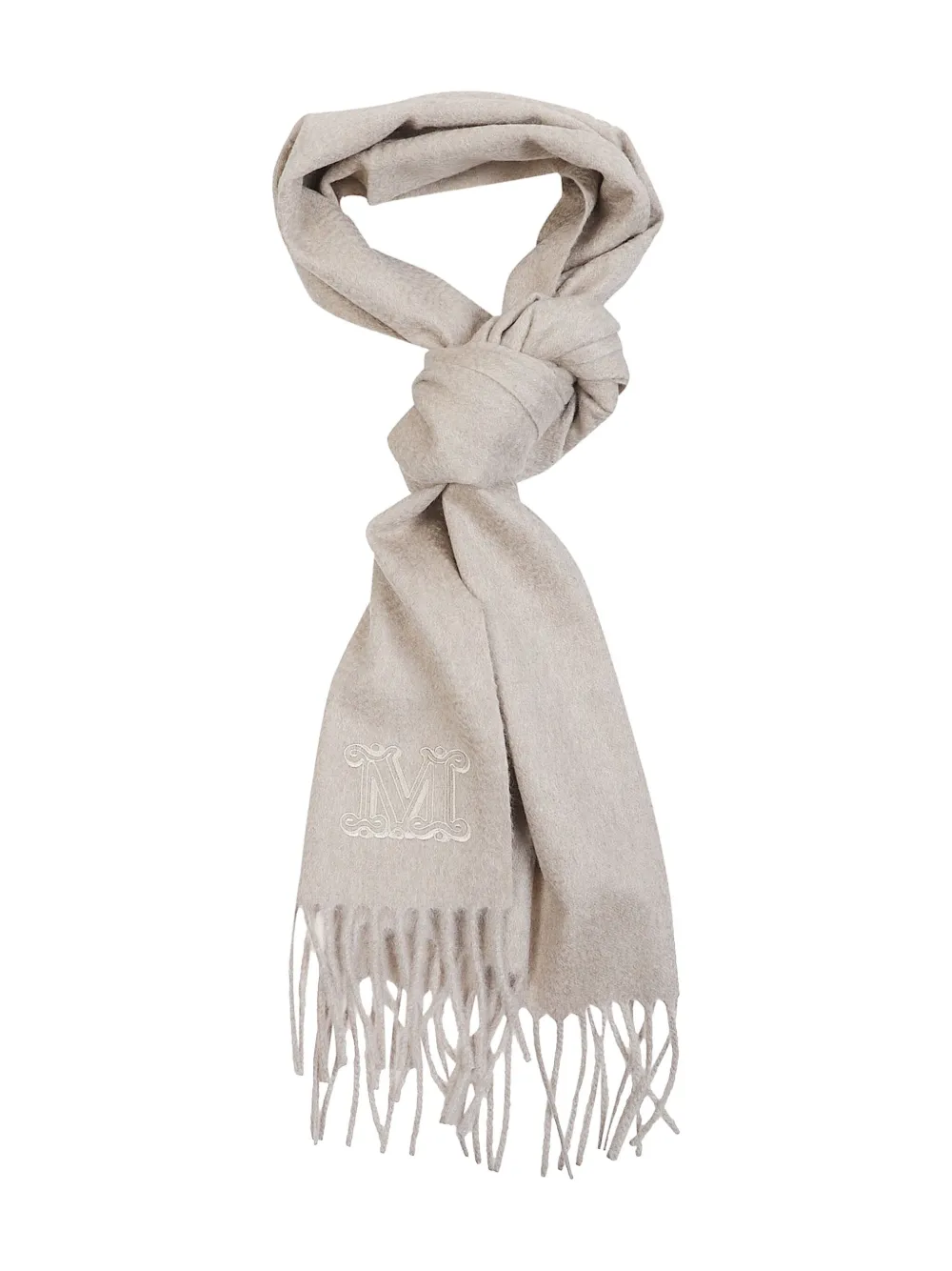 Max Mara Embroidered Fringed Scarf In Gray