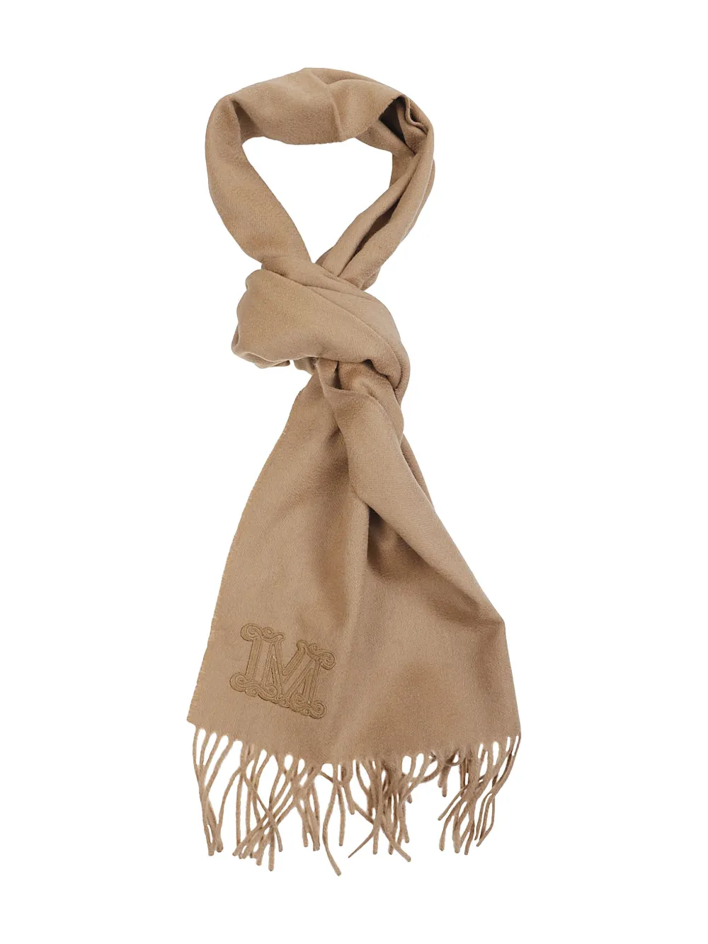 Max Mara Embroidered Fringed Scarf In Brown