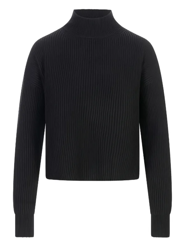 Max Mara Ribbed Funnel-neck Sweater in Black