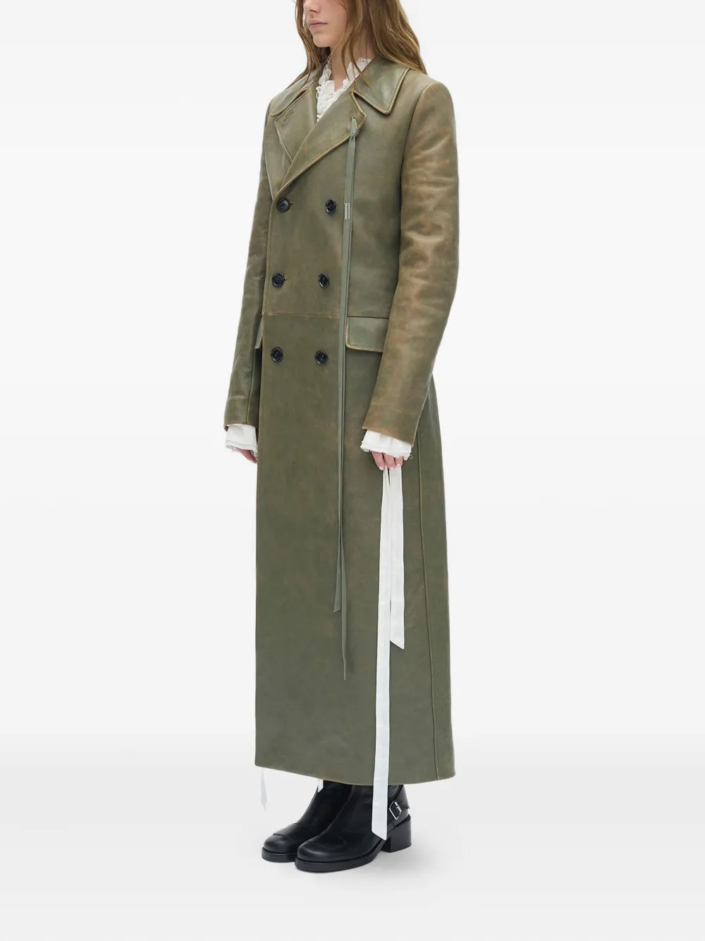 Ann Demeulemeester Agniet Double-breasted Leather Coat In Green