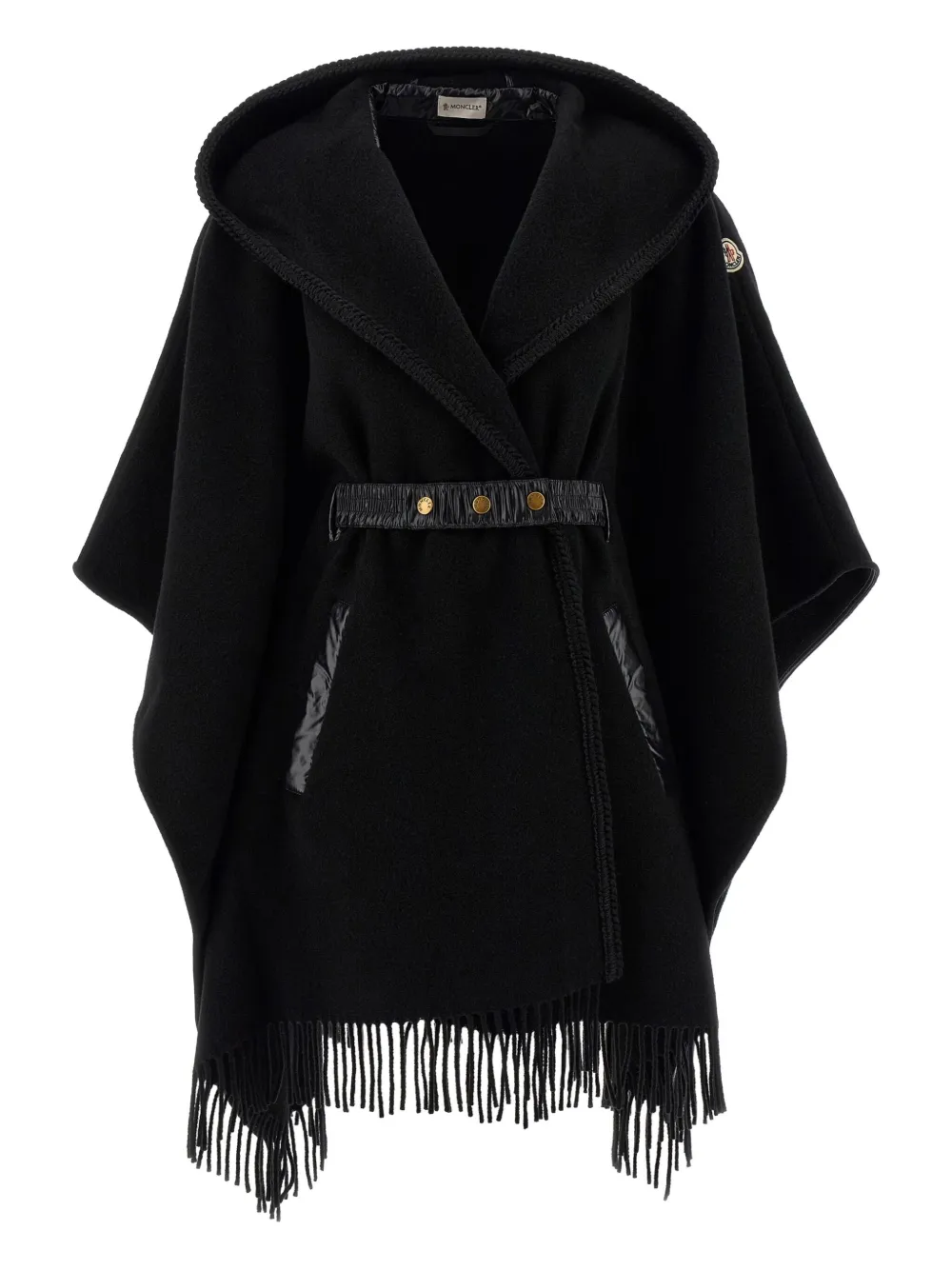 Moncler capa con capucha y flecos | negro | Image 1