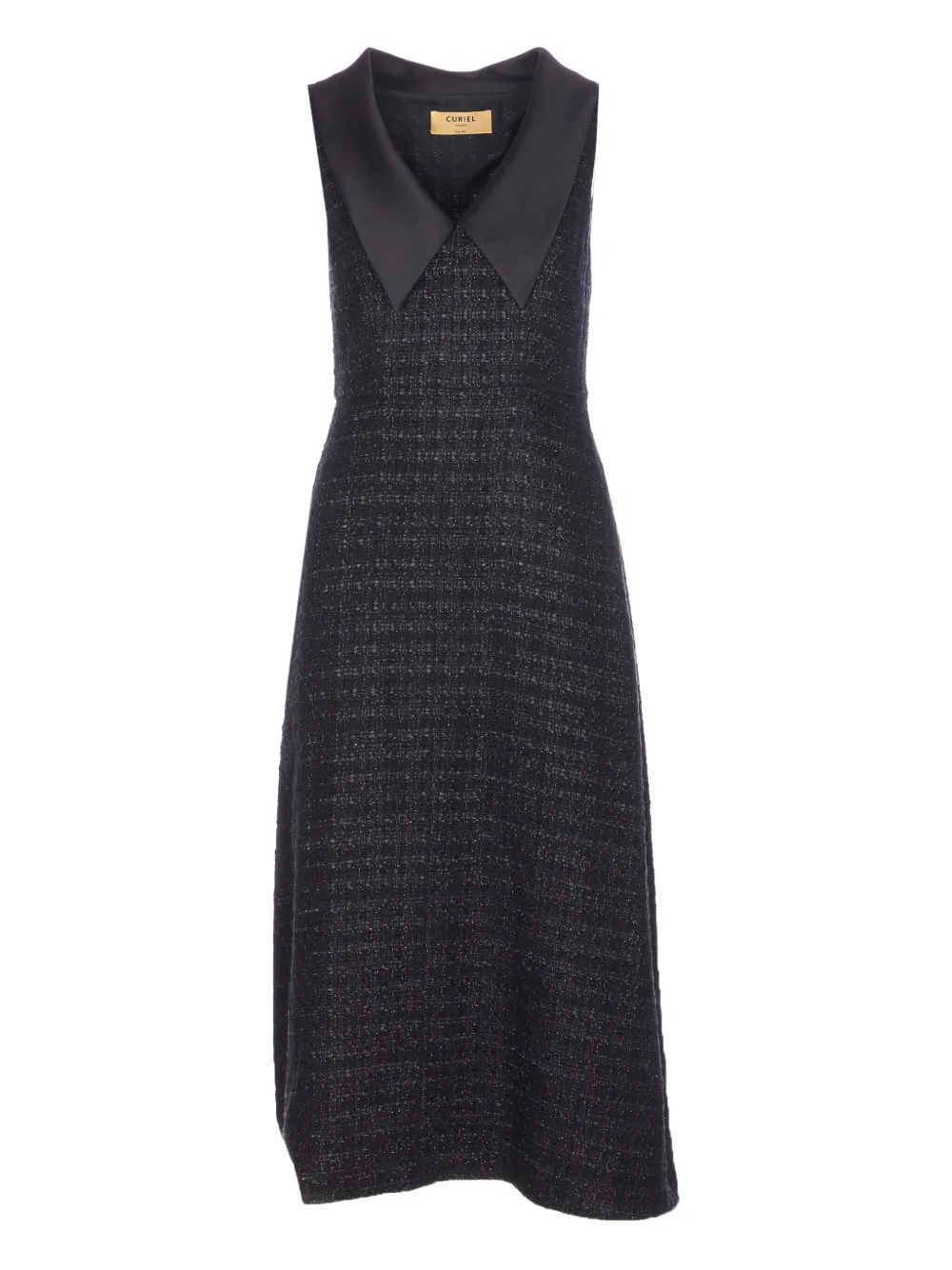Curiel Boucle-effect V-neck Midi Dress In Black