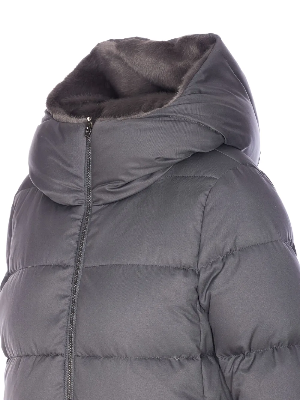 Herno Women Arendelle And New Lady Faux Fur A-shape Down Jacket In Gray