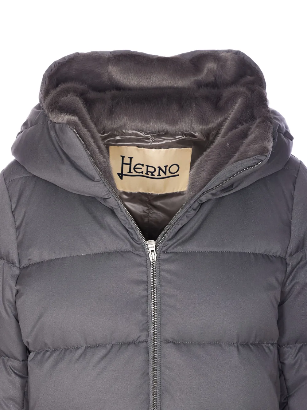 Herno Women Arendelle And New Lady Faux Fur A-shape Down Jacket In Gray