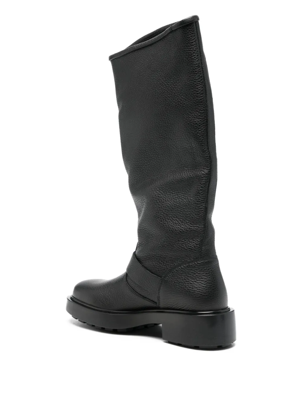 Copenhagen Black Boot With Buckle In Grained Leather In Black