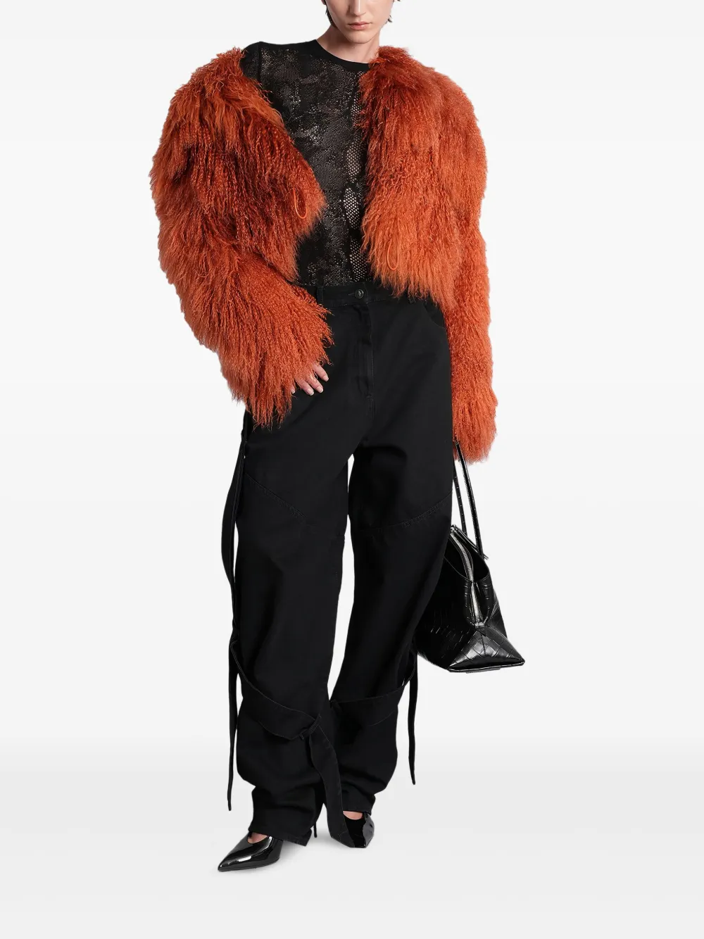 The Attico Opengewerkte blouse - Zwart