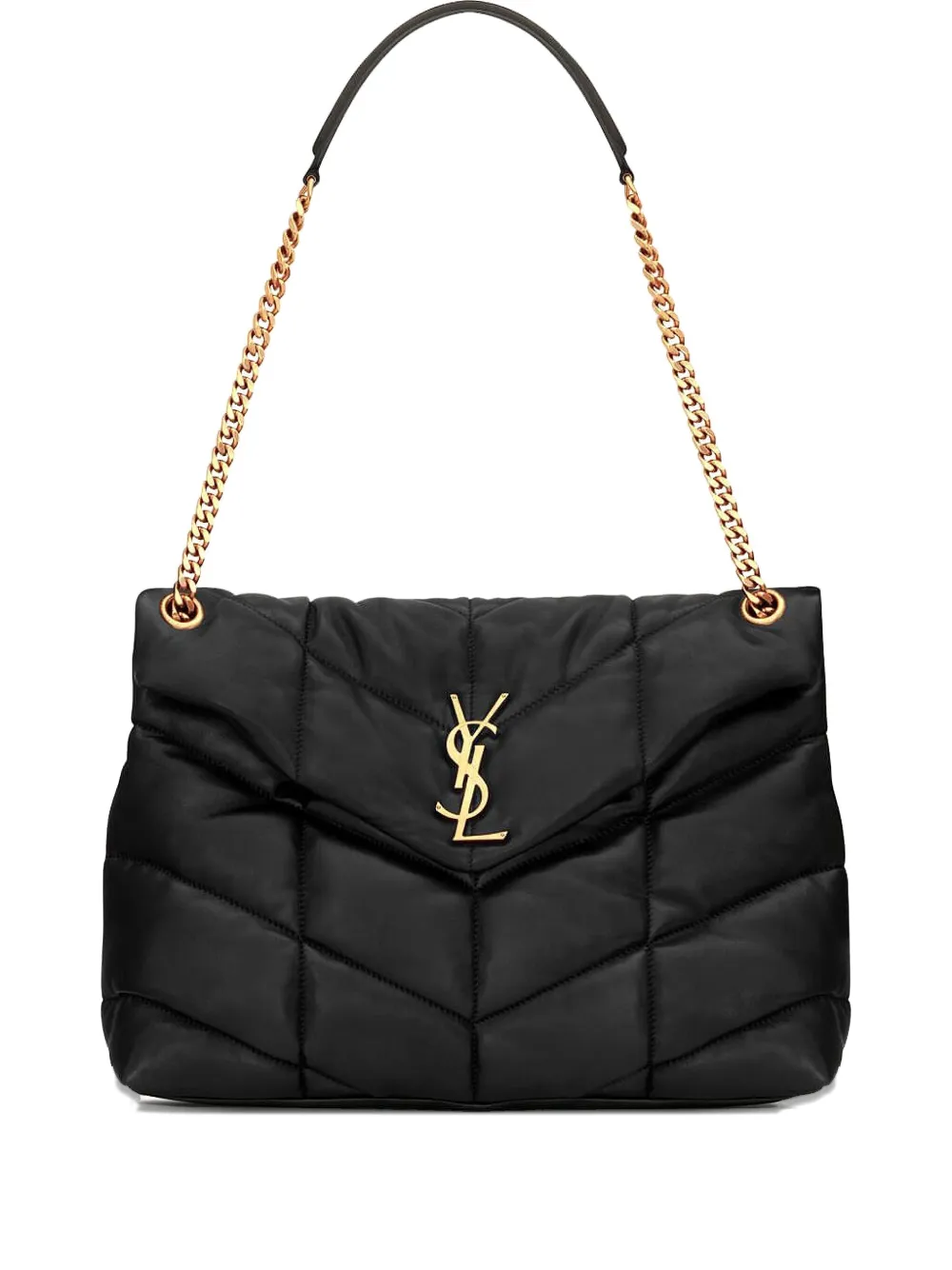 Saint Laurent Medium Loulou Puffer Quilted-logo Shoulder Bag In Black