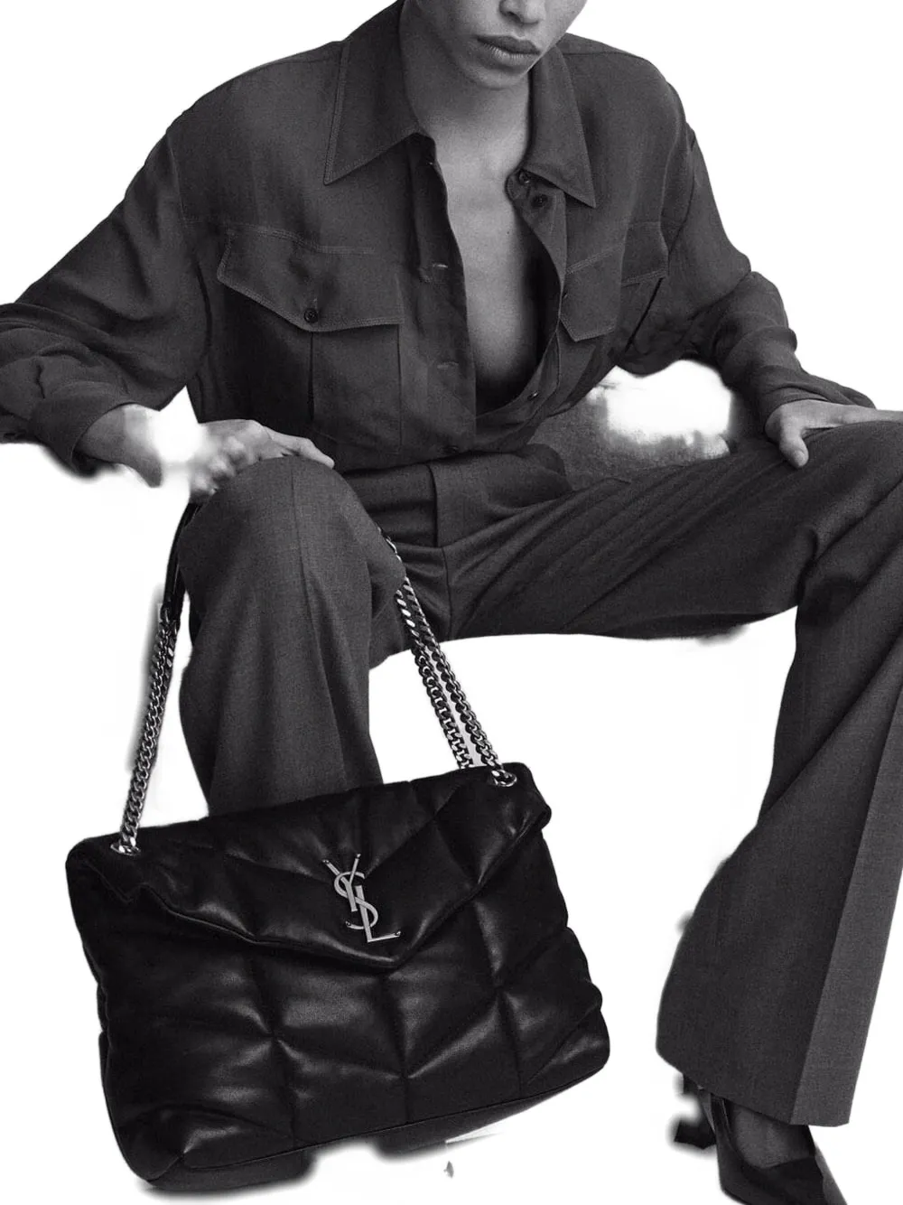 Saint Laurent Medium Loulou Puffer Quilted-logo Shoulder Bag In Black