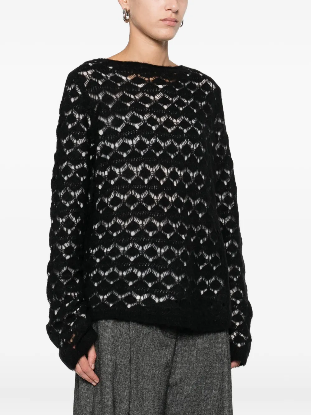 Solotre Open-work Sweater In Black