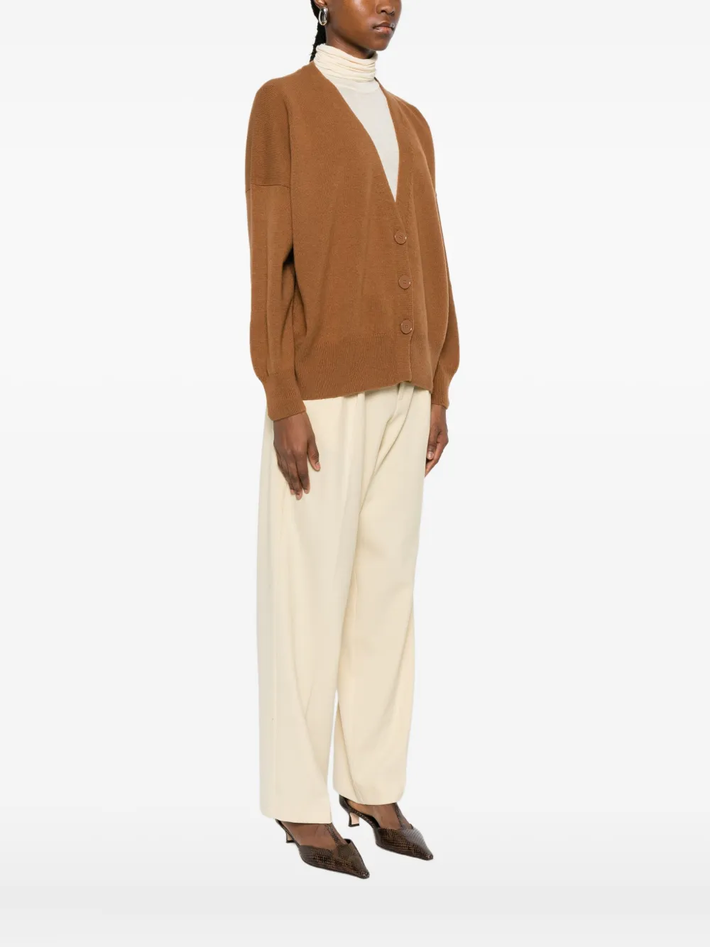 Solotre V-neck Cardigan In Burgundy