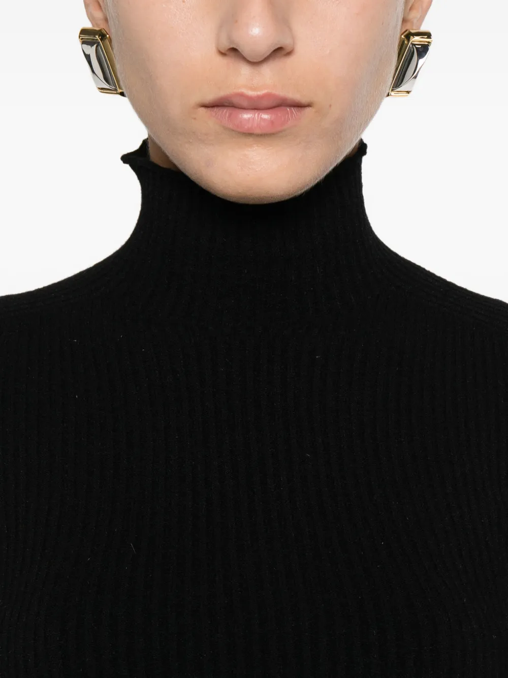 Solotre Roll-neck Ribbed Sweater In Black