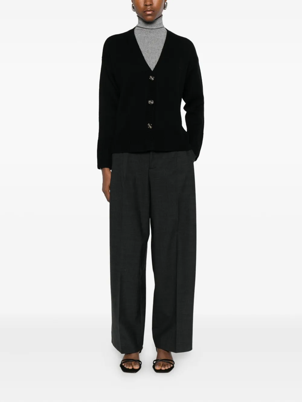 Solotre V-neck Ribbed-trim Cardigan In Black