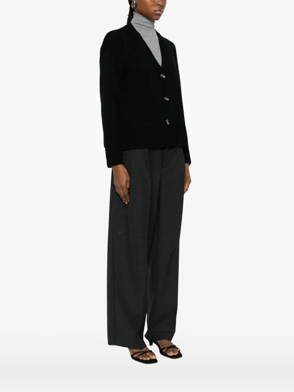 Solotre V-neck Ribbed-trim Cardigan In Black