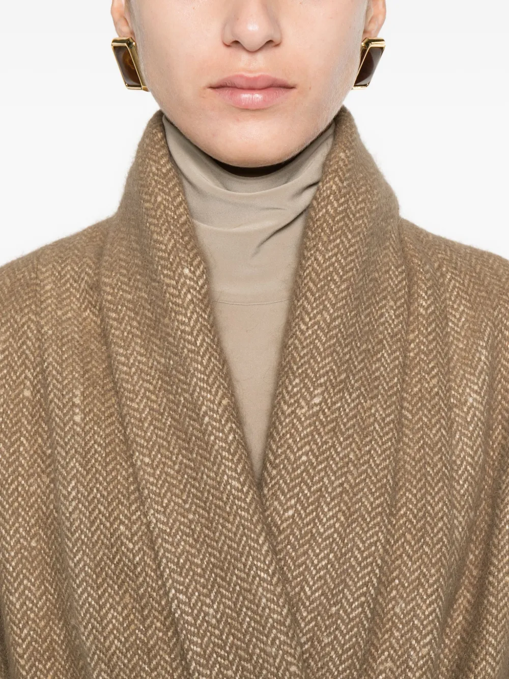 Uma Wang Herringbone-pattern Belted Jacket In Neutral