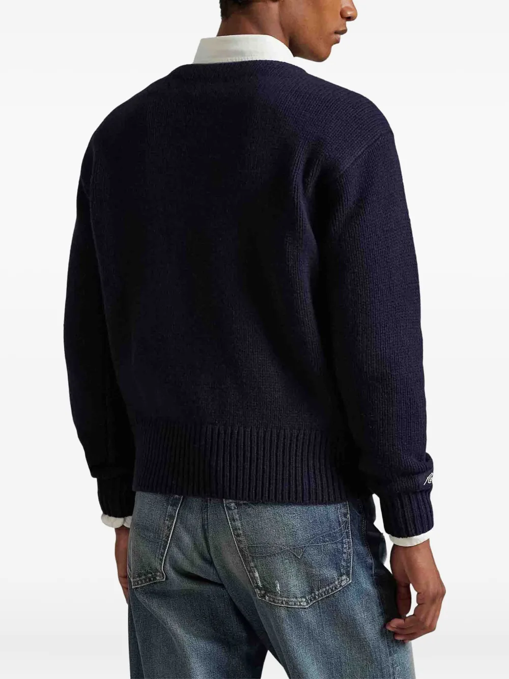 Polo Ralph Lauren Mens Aviator Navy Combo Yankees-intarsia Wool-blend Jumper In Blue