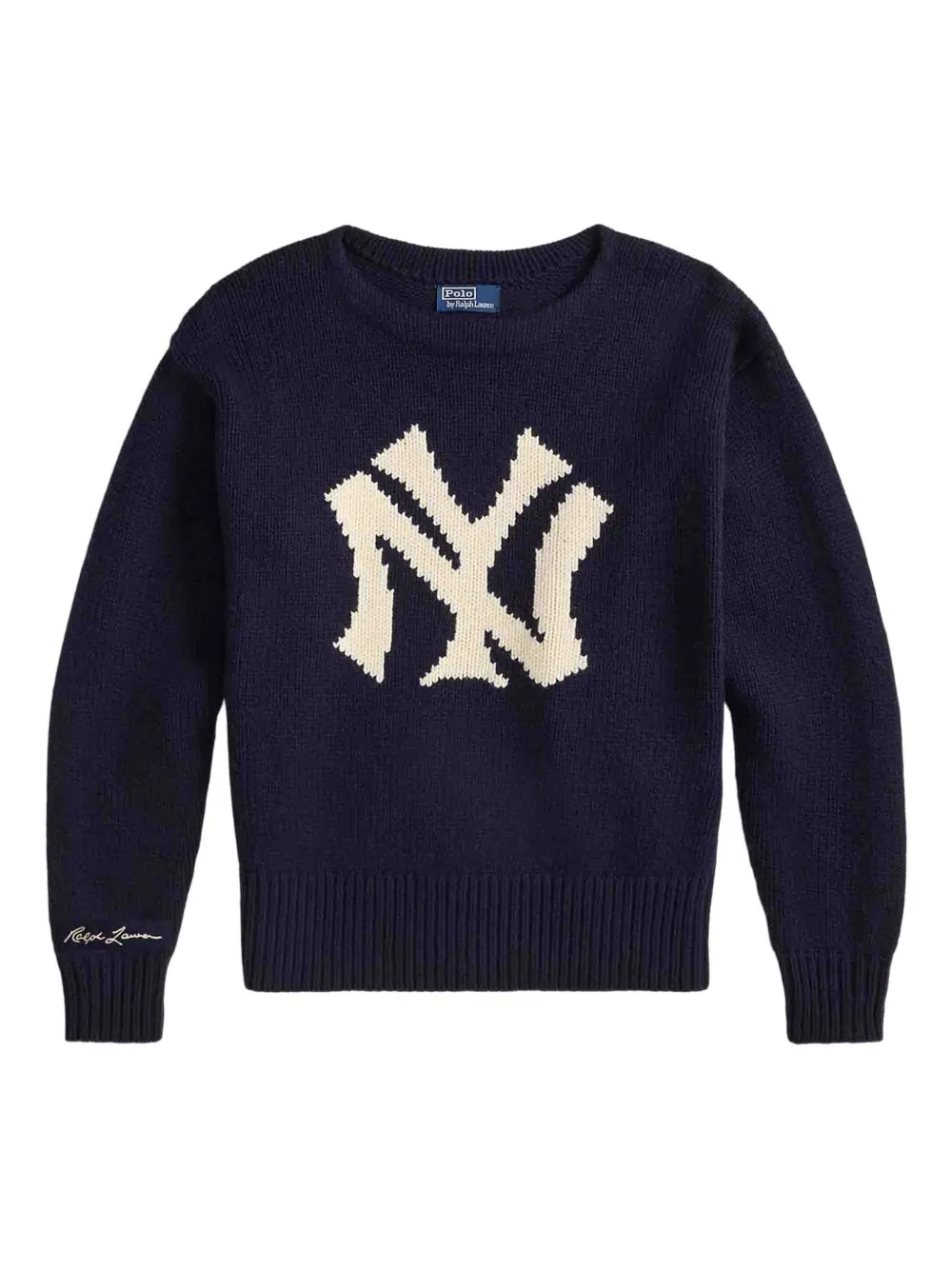 Polo Ralph Lauren Mens Aviator Navy Combo Yankees-intarsia Wool-blend Jumper In Blue