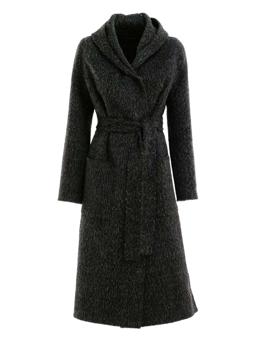 Almarosafur Hooded Belted Coat In Green