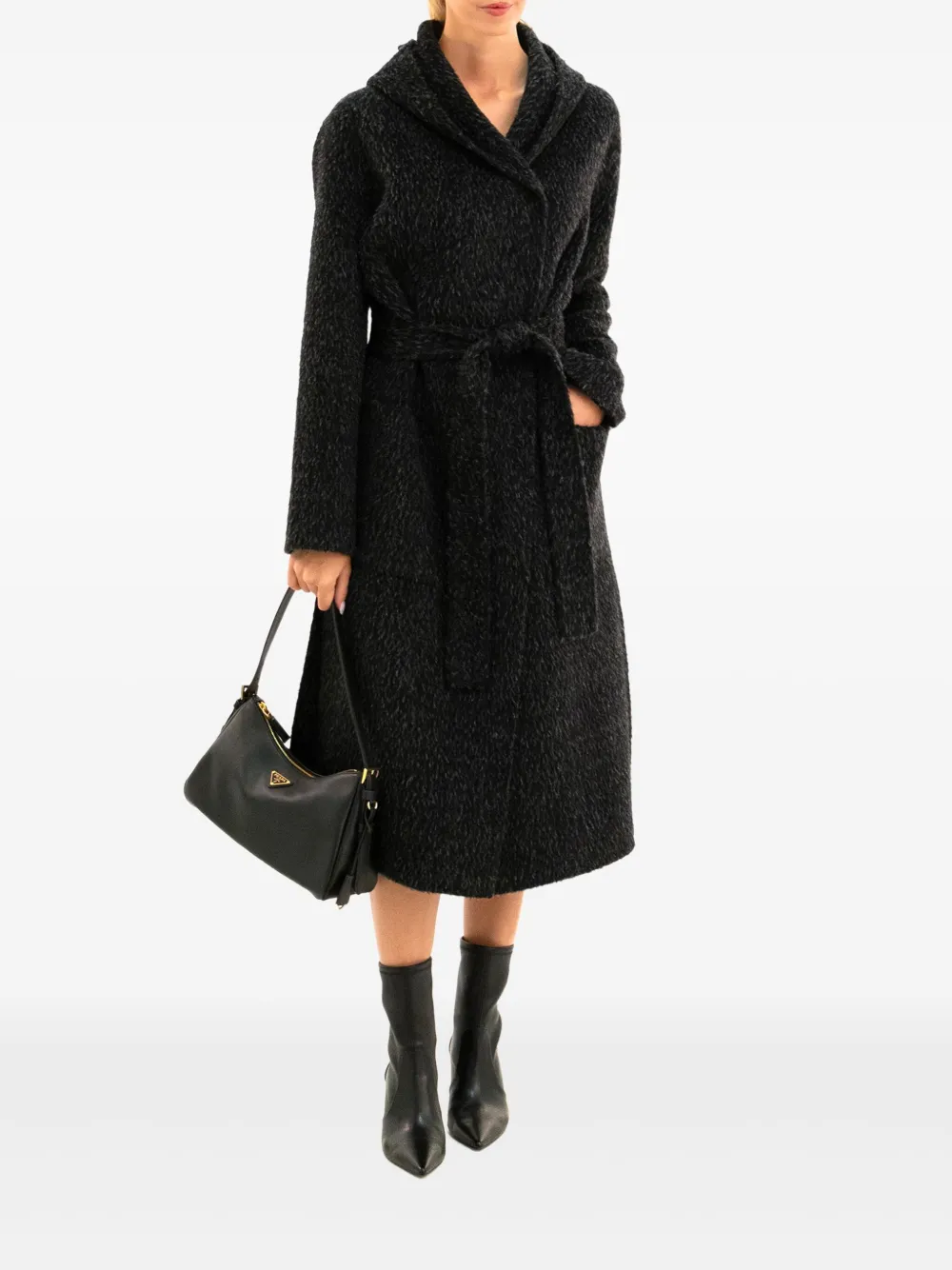 Almarosafur Hooded Belted Coat In Green