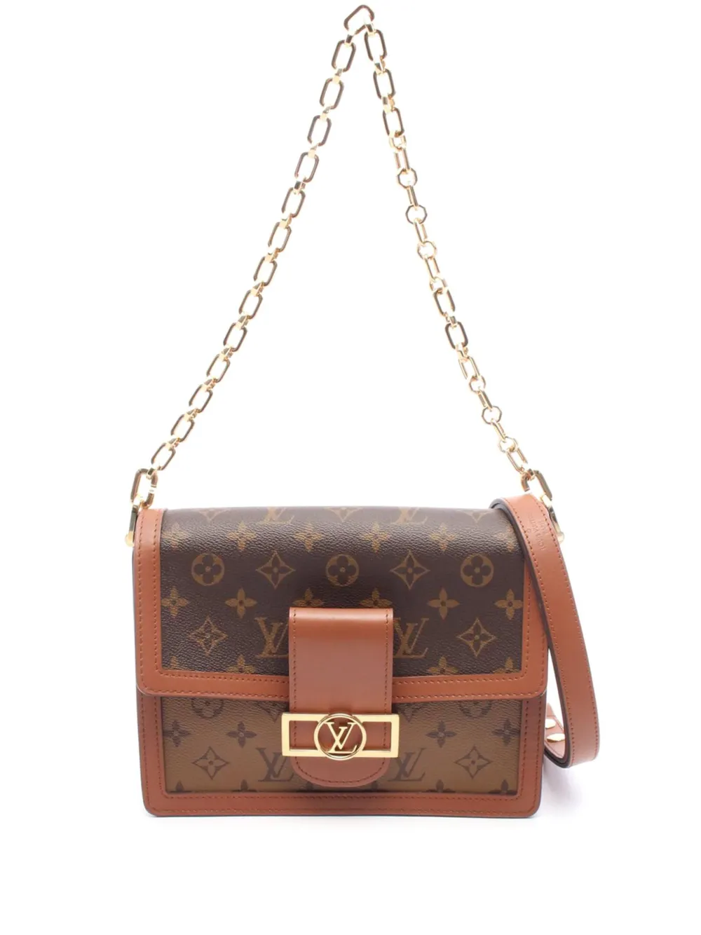 Pre-owned Louis Vuitton 2021-2025 Monogram Reverse Dauphine Mm Satchel In Brown
