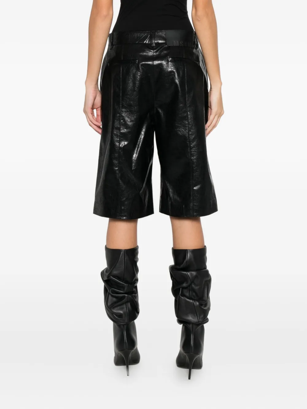 Msgm Zip-detail Leather Shorts In Black