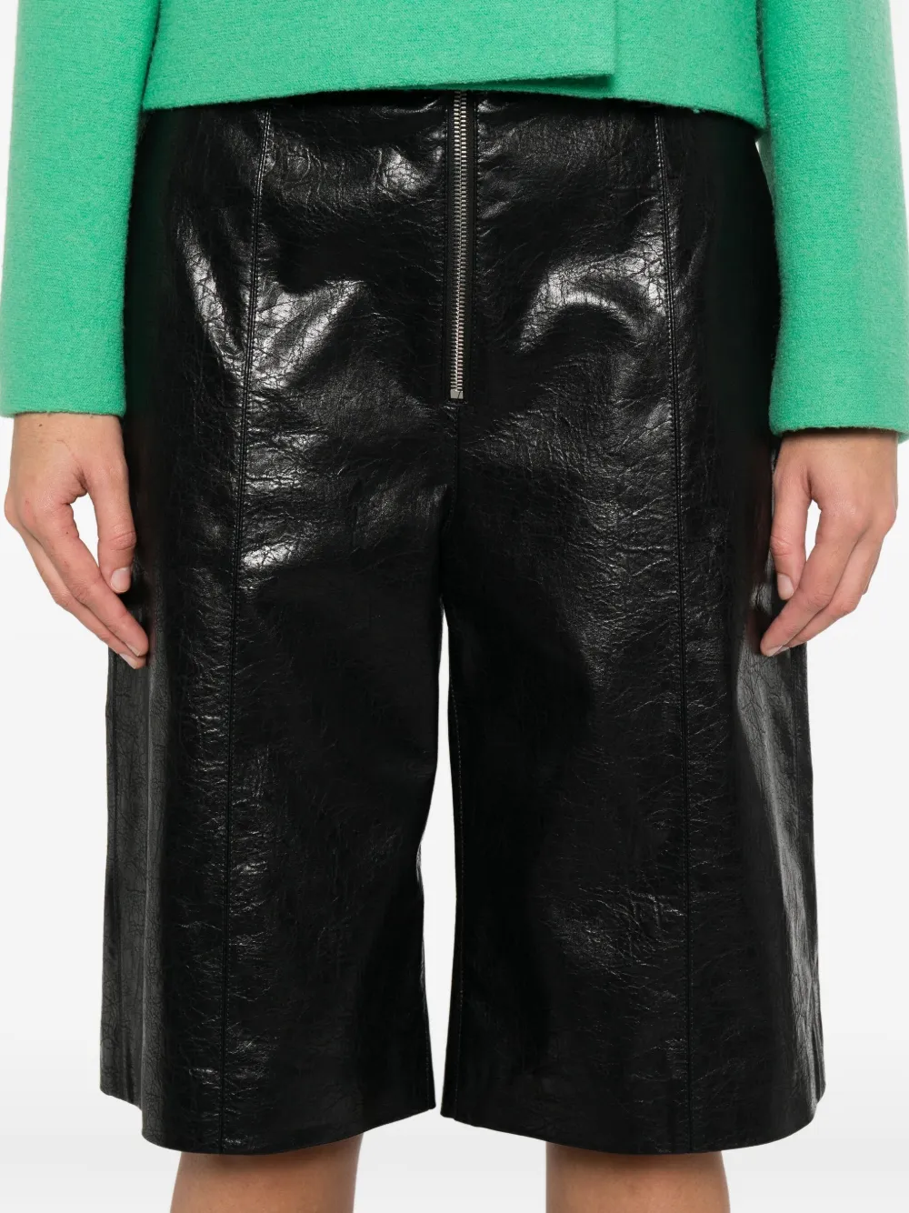Msgm Zip-detail Leather Shorts In Black