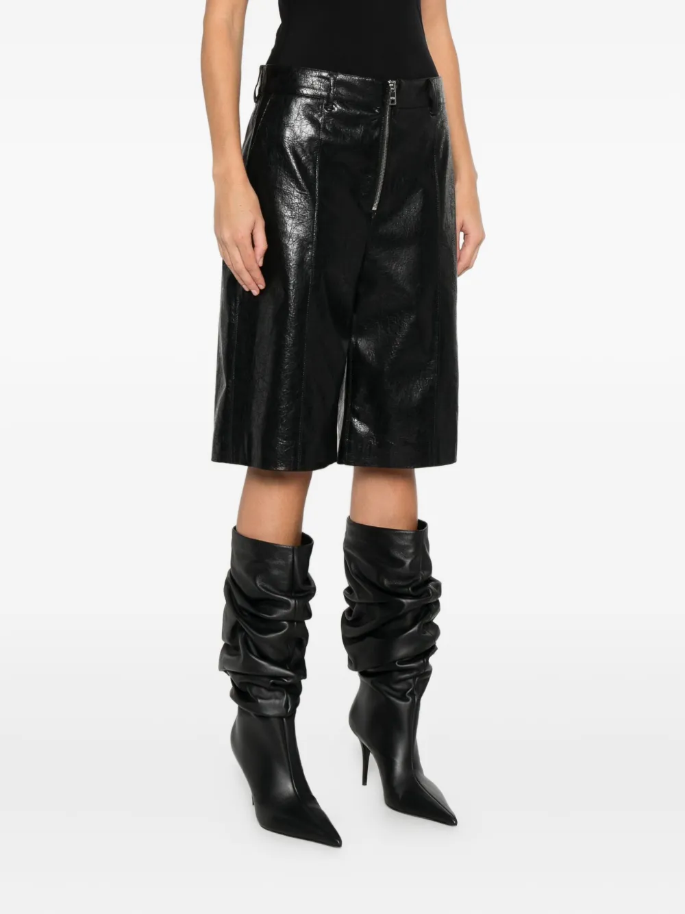 Msgm Zip-detail Leather Shorts In Black