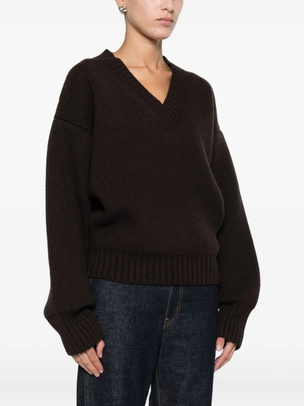  Róhe V-neck Ribbed-knit Jumper - Brown 