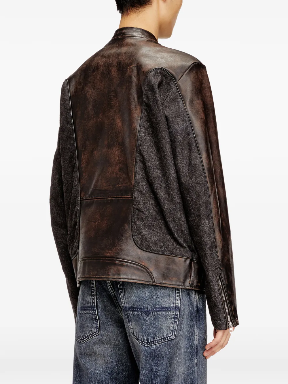 Diesel L-Krill-Dnm leren jack met vlakken Bruin