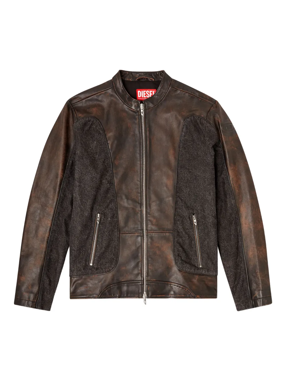 Diesel L-Krill-Dnm panelled leather jacket - Marrone