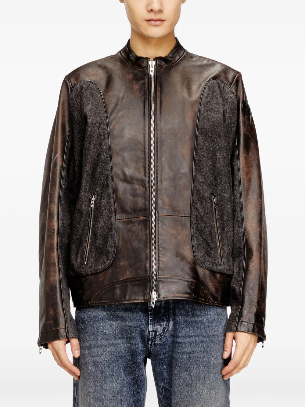  Diesel L-krill-dnm Panelled Leather Jacket - Brown 
