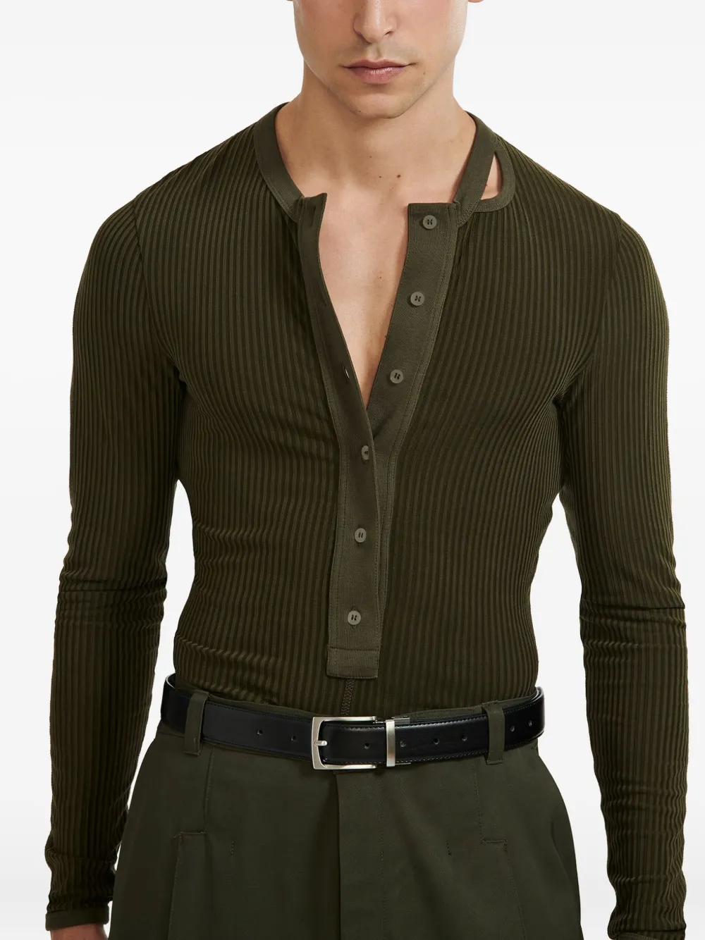 Lgn Louis Gabriel Nouchi Buttoned Long-sleeved T-shirt In Green