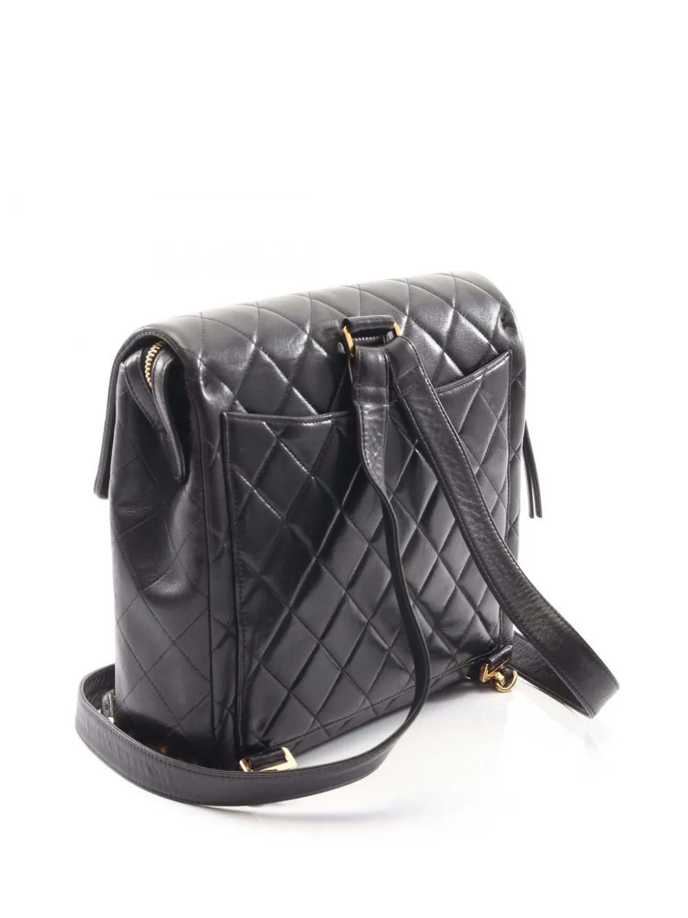 Pre-owned Chanel 1996-1997 Cc Quilted Lambskin Flap Backpack In Black
