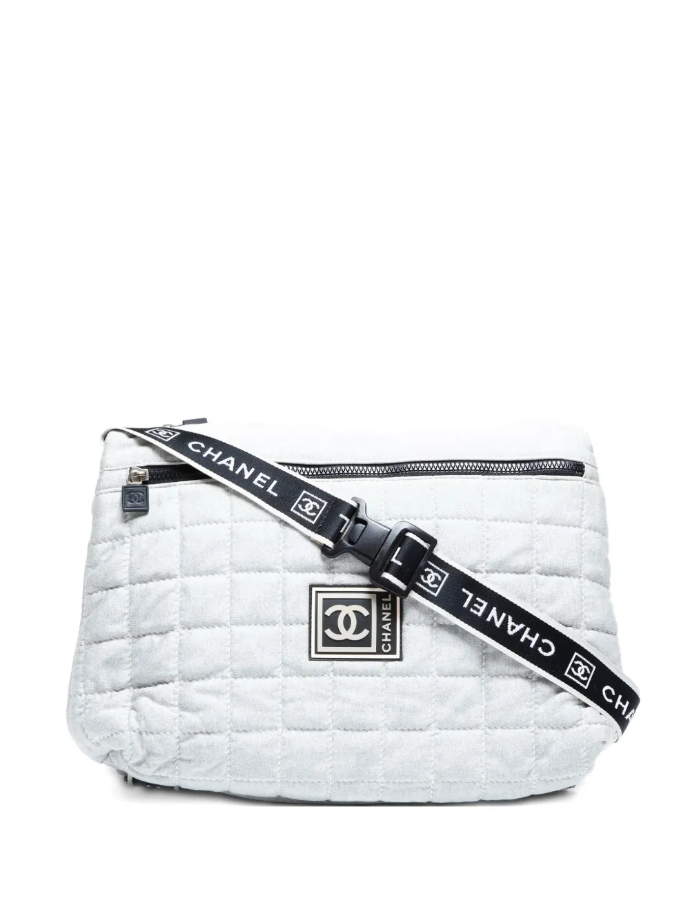 Pre-owned Chanel 2004-2005 Quilted Sport Line Shoulder Bag In Gray