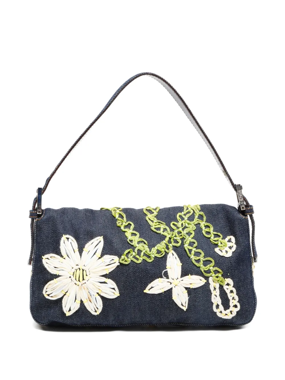 Pre-owned Fendi 2000-2015 Flower Mamma Baguette Shoulder Bag In Blue