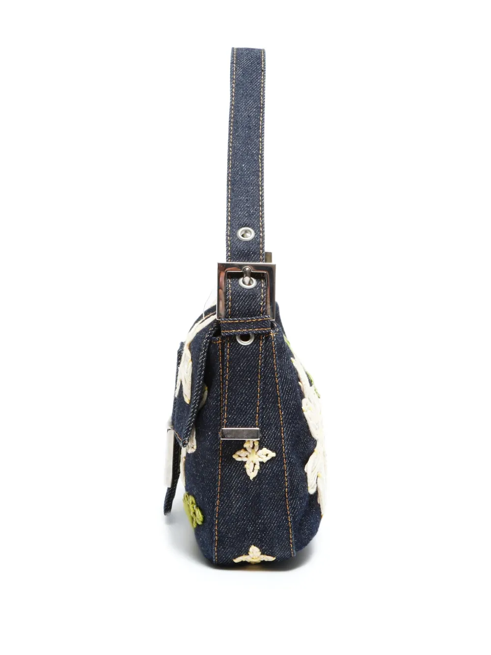 Pre-owned Fendi 2000-2015 Flower Mamma Baguette Shoulder Bag In Blue